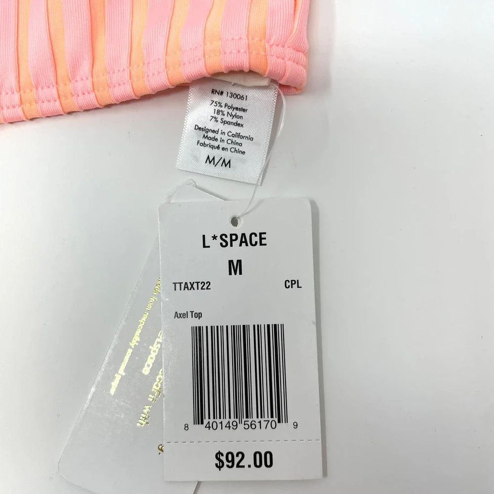 L*SPACE Axel One Shoulder Ribbed Bikini Top In Two Tone Rib Size Medium New